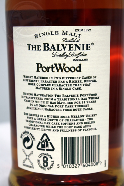 Balvenie Portwood rear detailed image of bottle