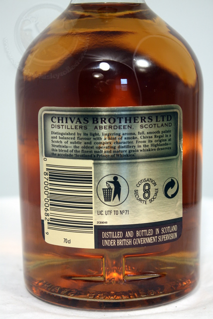 Chivas Regal rear detailed image of bottle Chivas Regal rear detailed image of bottle