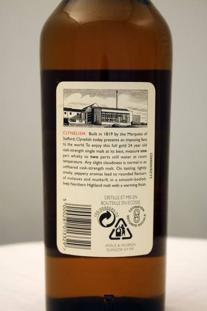 Clynelish 1972 rear detailed image of bottle