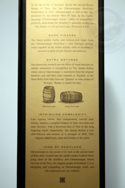 Glenmorangie Quinta Ruban box rear detailed image