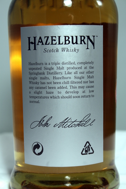 Hazelburn 1999 rear detailed image of bottle