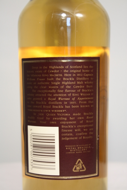 Royal Brackla rear detailed image of bottle
